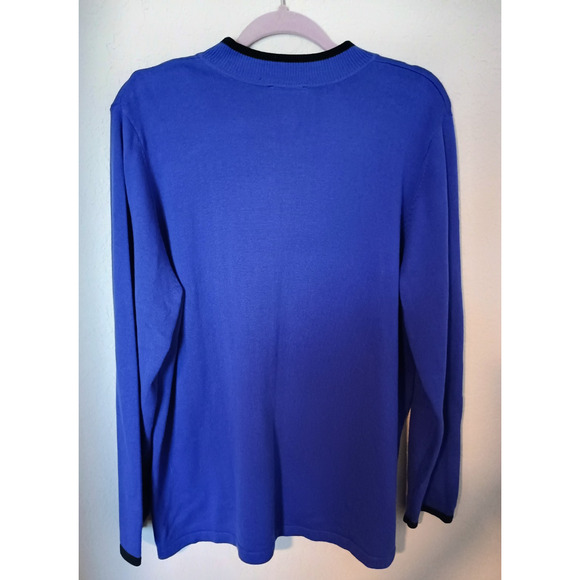 Bob Mackie Wearable Art Cobalt Blue Black Trim Front Zip Cardigan Sweater XL - Picture 3 of 4